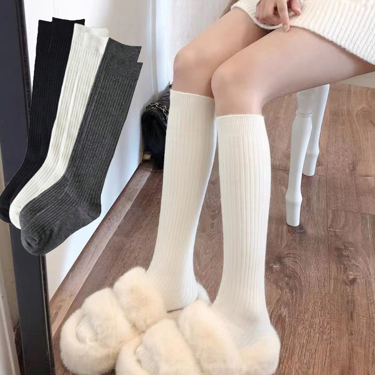 1 Pair Women's Black & White & - огляд і ціна Boot Sock Slouchy